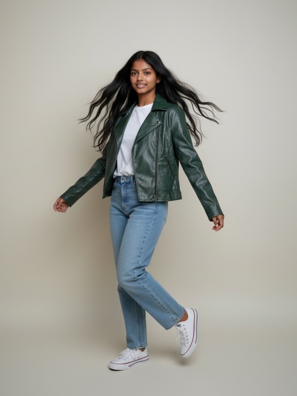 J.O.A. Dark Green Faux Leather Moto Jacket - Women